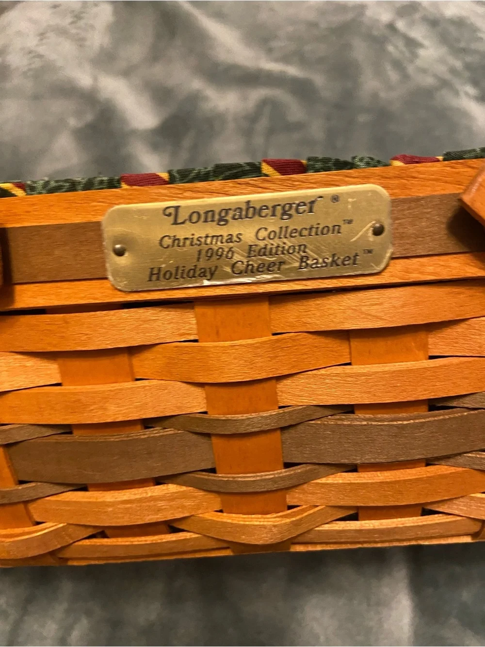 Longaberger 1997 basket combo holiday cheer 2 handles liner protector